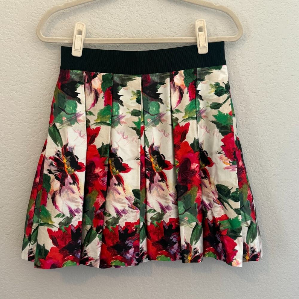 Milly Floral Pleated Skirt Women’s 4 Multicolor A-Line Mini Skirt Made in USA